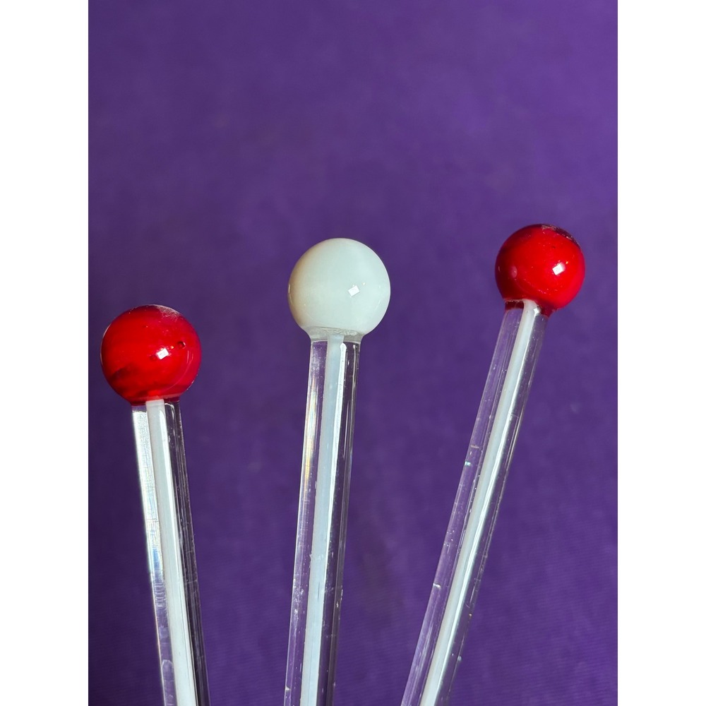 Set of 7 Unique Glass Cocktail Stirrers Swizzle Stick Parrot Dice Barware VTg - Picture 6 of 7
